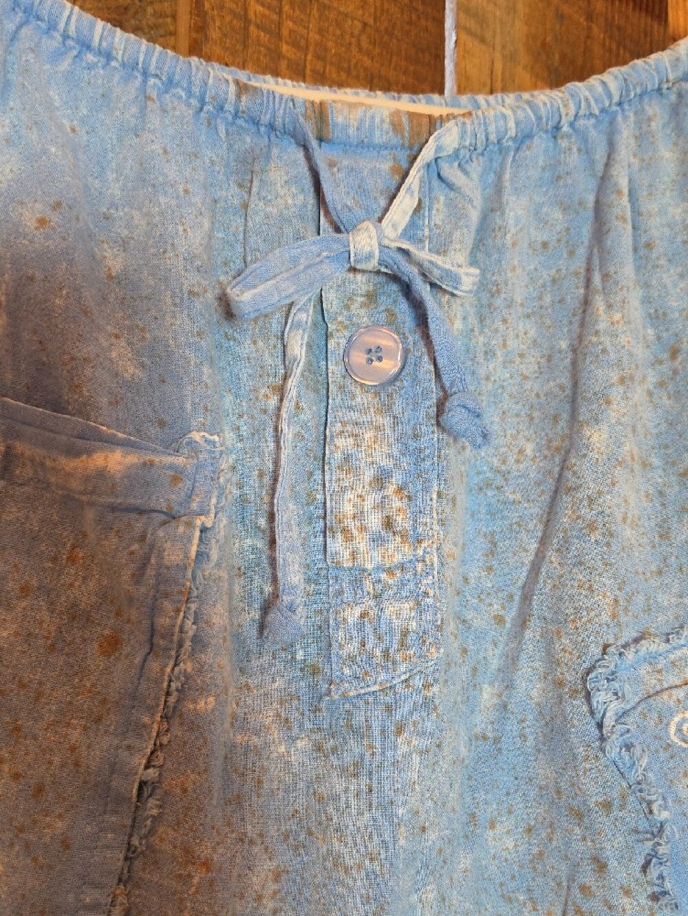 147p Genie Cross Stitch Pants Light Blue Women's Wide-Leg Cargo Linen Pants - Picture 5 of 16